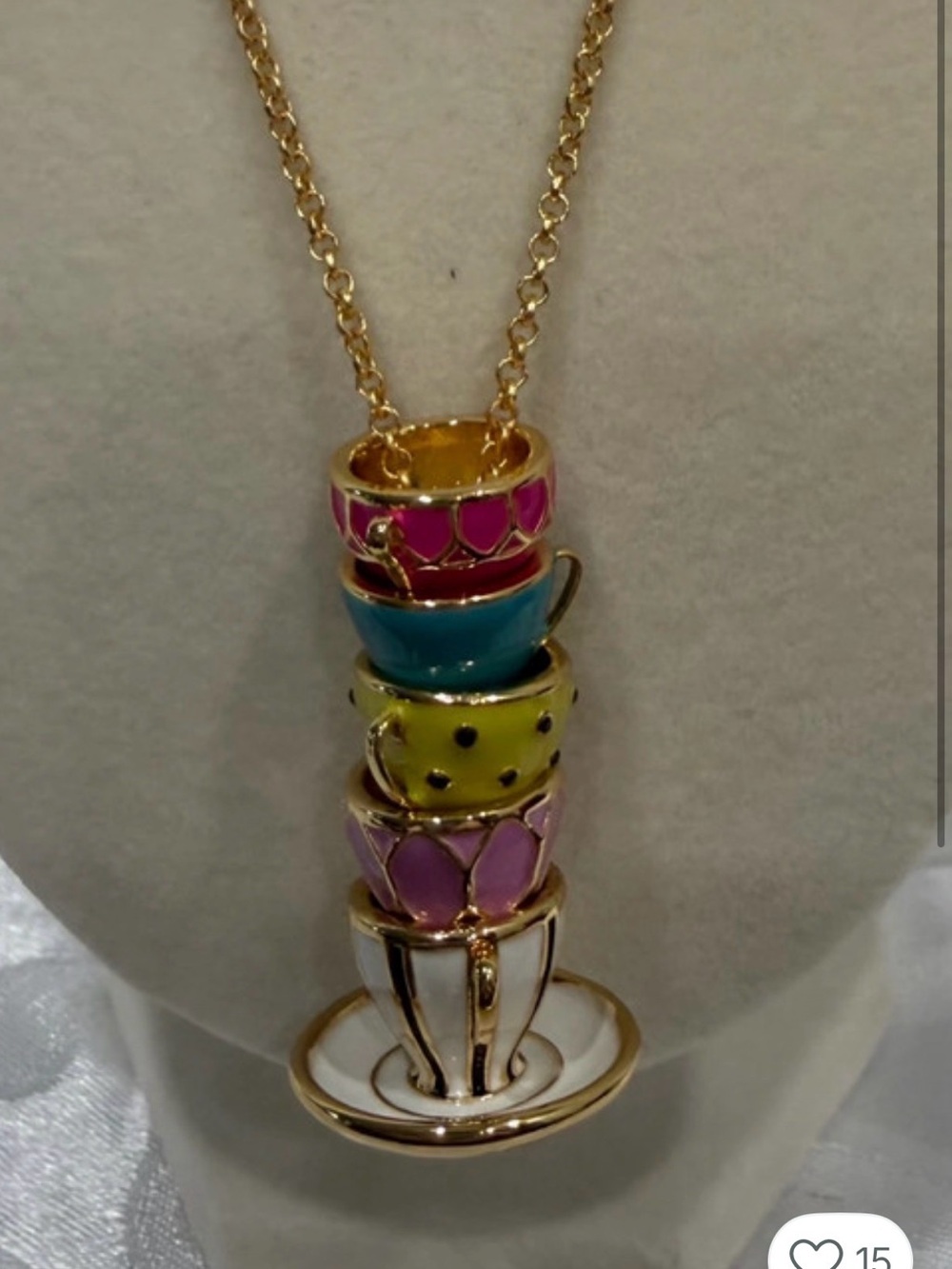 kate spade Gold-Tone Stacked Teacup Necklace with Pink, Blue, Yellow, White